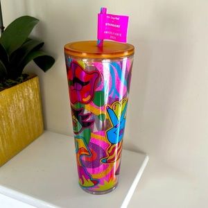 Starbucks 2023 Orange Glittered Tim Singleton Cold Cup Tumbler
